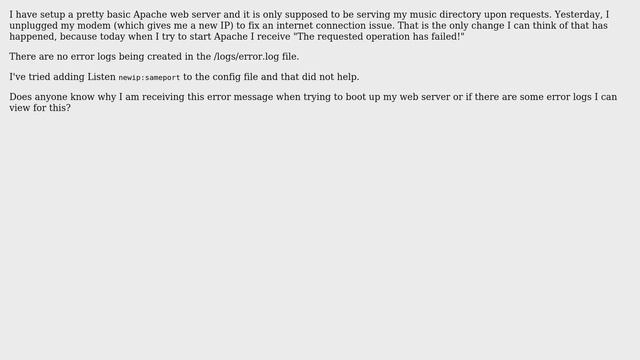 Apache Requested Operation Has Failed After IP Change смотреть онлайн