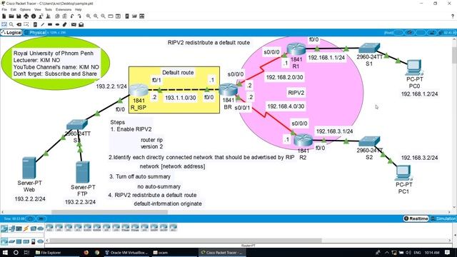 How to configure RIPv2 to redistribute default route by Lecturer KIM NO @RUPP смотреть онлайн