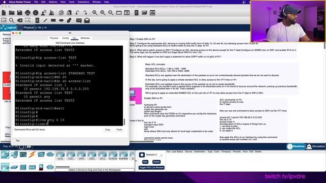 CCNA PACKET TRACER LAB | CONFIGURING REMOTE ACCESS TO NETWORK DEVICES & ACCESS CONTROL LISTS смотреть онлайн