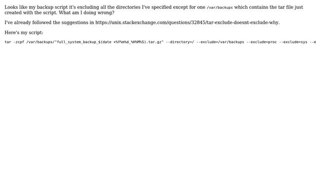 Tar --exclude directory isn't being excluded смотреть онлайн
