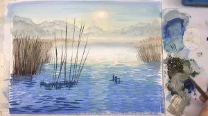 «Пейзаж. Утро. Озеро. Тростник» как нарисовать ГУАШЬ | Сезон 4-11 |Мастер-класс ДЕМО