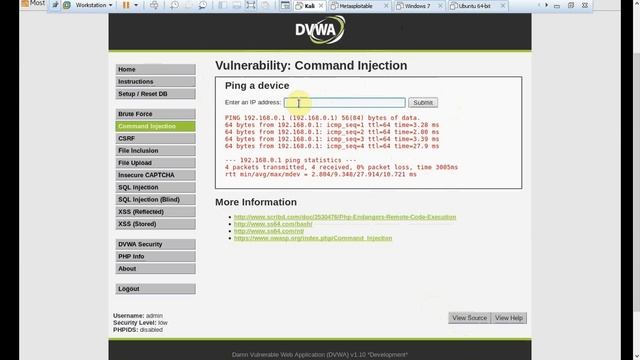 PenTesting 9 - Command Line Injection in DVWA смотреть онлайн
