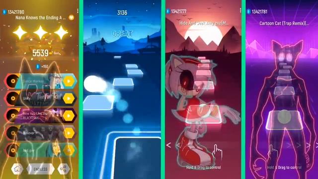 Cartoon Cat (Ultimate) vs Sonic Exe vs Amy Exe vs Mr.Hopp Song - Tiles Hop "Endless Mode" Linux Fun смотреть онлайн