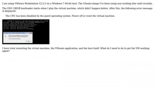 VMware Workstation: CPU disabled by guest operating system