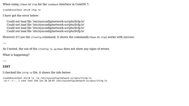 Could not load file '/etc/sysconfig/network-scripts/ifcfg-lo' when I use ifdown or ifup смотреть онлайн
