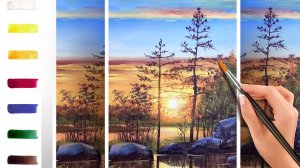 Сосны на закате. Как нарисовать пейзаж АКРИЛ! Мастер-класс ДЕМО