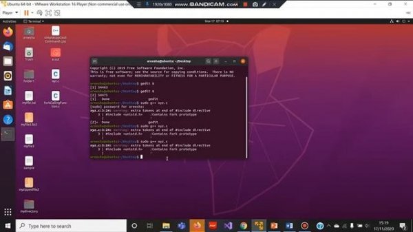 creating and executing cpp/c code in linux terminal