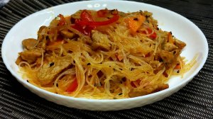 Простой и вкусный ужин за 30 минут, фунчоза с мясом и овощами