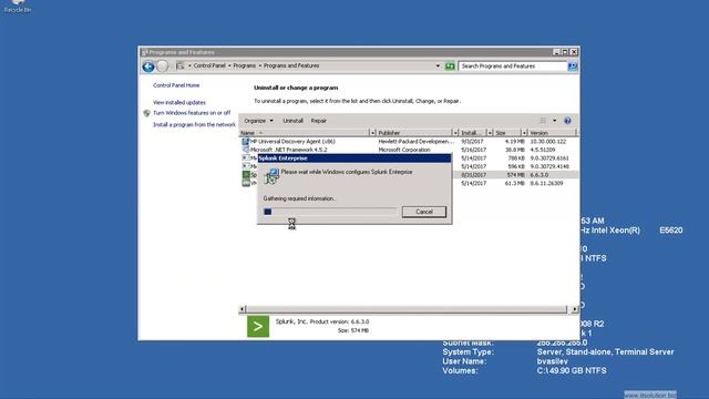 Uninstall Splunk Enterprise 6 on MS Windows 2008 R2 смотреть онлайн