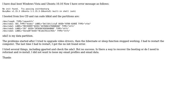 Ubuntu: "error: no init found. Try passing init=bootarg" error after video driver update смотреть онлайн