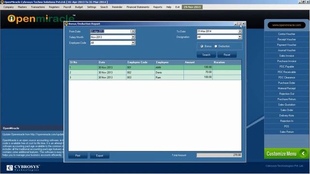 Bonus Deduction-OpenMiracle Free open source accounting software смотреть онлайн