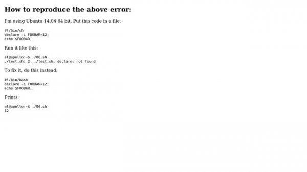 Ubuntu: Problem with Bash script: 'declare: not found' (6 Solutions!!)