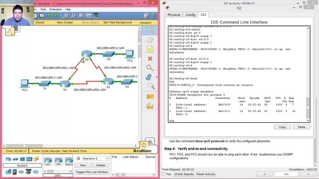6.4.3.4 - 7.4.3.4 Packet Tracer - Configuring Basic EIGRP with IPv6 Routing смотреть онлайн