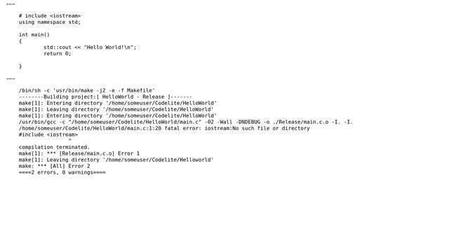 Ubuntu: C++ 'Hello World' with Codelite-iostream not found смотреть онлайн