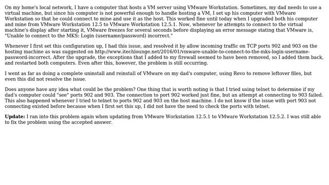VMware "Unable to connect to the MKS: Login (username/password) incorrect." after Upgrade смотреть онлайн