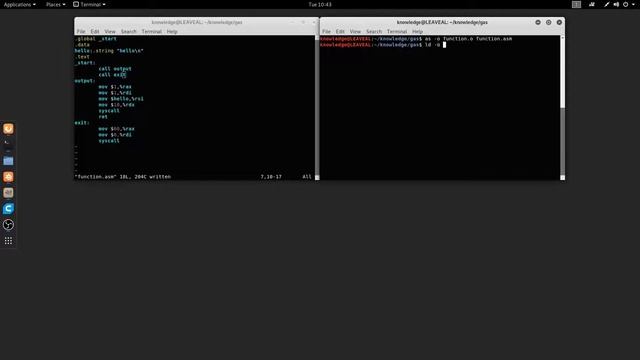 GAS x64 GNU Assembler create function tutorial in Linux смотреть онлайн