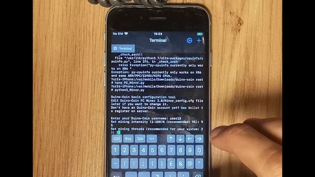 Duino coin mining benchmark in terminal on Jailbraked Iphone 6s. смотреть онлайн