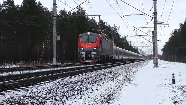 Электровоз ЭП20-005 (ТЧЭ-6) со скоростным поездом Talgo 250 "Стриж" №701Н Нижний Новгород - Москва. смотреть онлайн