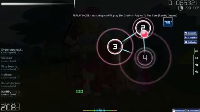 Osu! - Sim Gretina - Apples To The Core (Remix) [Insane] +DT (99.03%) смотреть онлайн