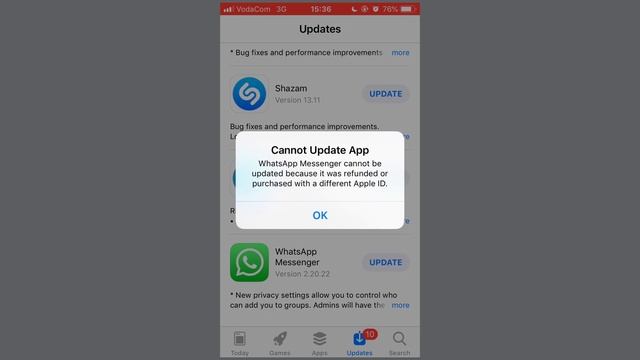 iphone App store. cannot update app because it was refunded or purchased with a different apple id. смотреть онлайн