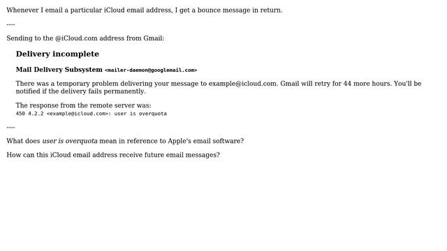 Apple: iCloud email bounce message: "user is overquota" смотреть онлайн