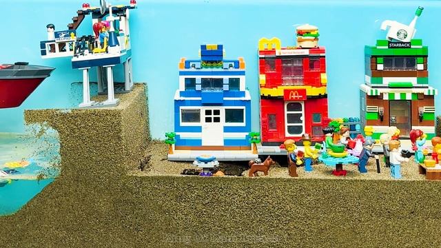 Lego Landslide & Surprise Sinkhole Experiment - Lego City - Lego Dam Breach Experiment