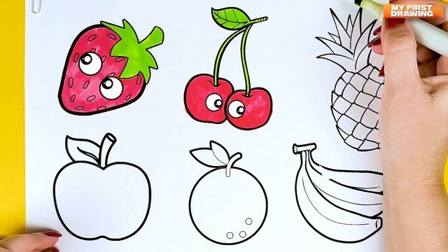 Learn FRUITS, Painting and Colouring for Kids & Toddlers #pinaple #banana #strawberry #grape #orang смотреть онлайн