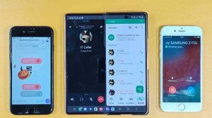 ONE SAMSUNG TWO APPLE INCOMING CALL GALAXY Z FOLD VS IPHONE 6 & 7 WHATSAPP & VIBER AT THE SAME TIME