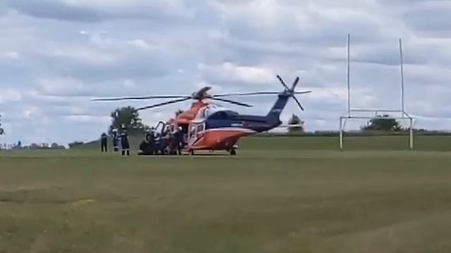 Ornge lands on the football field at IE Weldon Secondary School смотреть онлайн