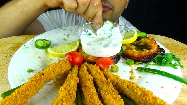 ASMR: FRIED FOOD FEAST FRIED CHICKEN-ONION- CHEESE EGGPLANT- CACUMBER- GREECE YOGURT EATINNG SOUNDS смотреть онлайн