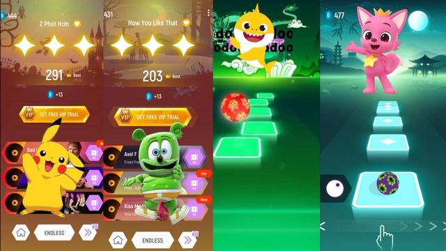Pikachu vs Gummy Bear vs Baby Shark vs Pinkfong - TIles Hop EDM Rush