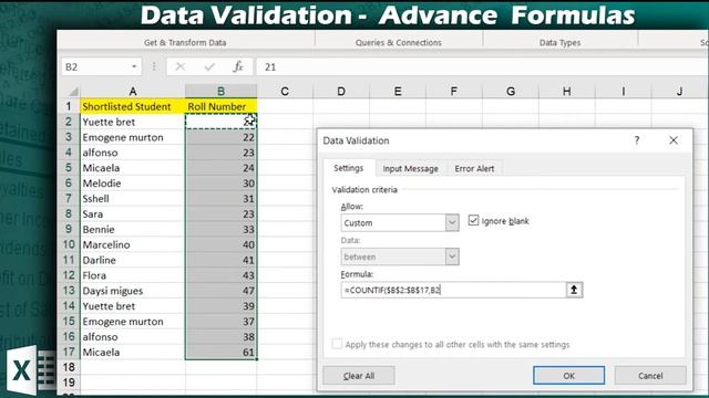 Learn Data Validation In Excel | Part 3 - COUNTIF Function | Prevent Duplicate Entries (Hindi) смотреть онлайн