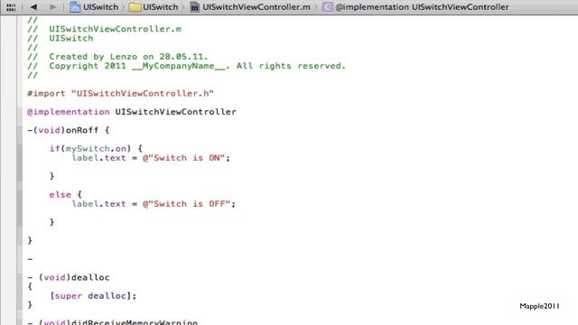 Xcode 4 iPhone SDK Tutorial - UISwitch / ON/OFF Button HD смотреть онлайн