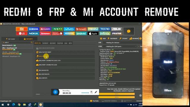 Xiaomi Redmi 8 (M1908C3II) FRP Unlock With UnlockTool 2023