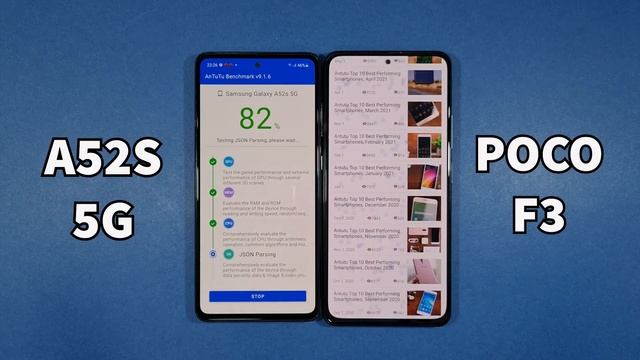 Samsung A52S 5G vs Xiaomi Poco F3 Antutu Benchmark Test смотреть онлайн