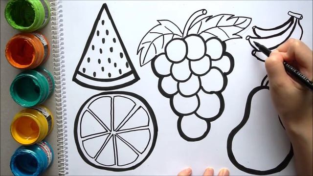 Drawing Fruits pears, oranges, grapes, watermelon, bananas | Learn Drawing Fruits смотреть онлайн