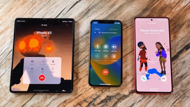 Three-phone conference call Samsung Note 10 lite + Z Fold 3 + iPhone Xs смотреть онлайн