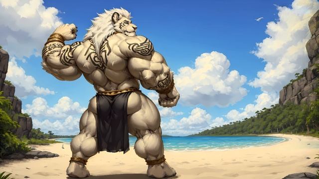 [AI FURRY ART] Anthro, Furry, Lion, Loincloth, Savannah, Male