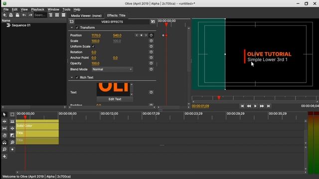 Motion Title Tutorial 01: How to create Simple lower 3rd Motion Titles in Olive Video Editor смотреть онлайн