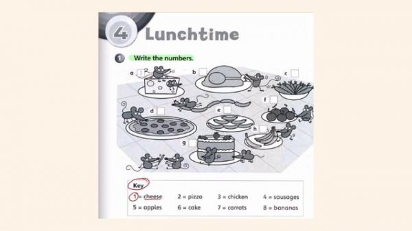 Year 1 ( Unit 4 - Lunchtime) - Super Minds workbook page 46