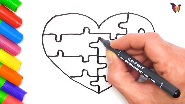 Как нарисовать сердце-пазл. Валентинка своими руками. Открытка-раскраска для детей смотреть онлайн