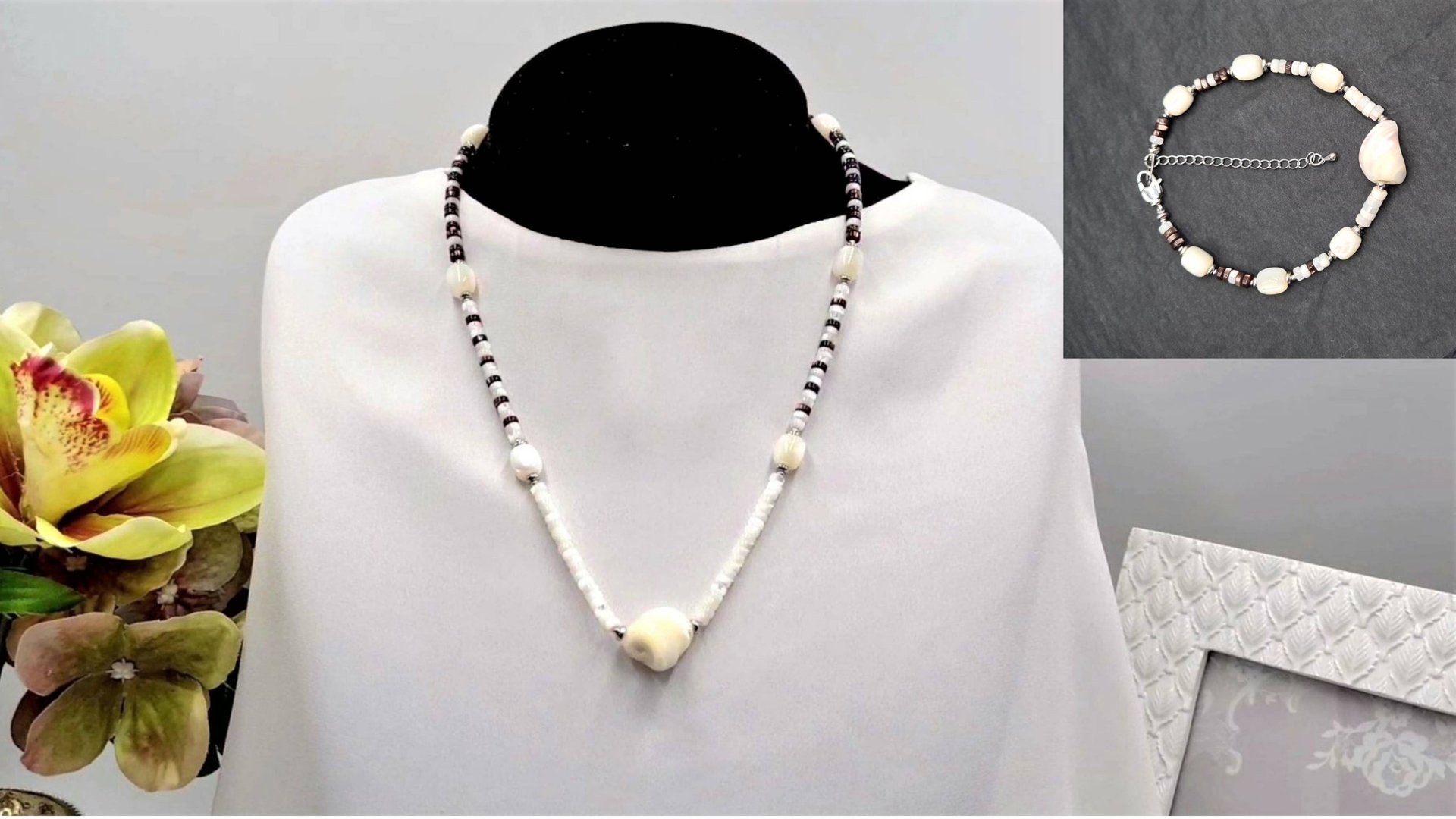 Украшения из перламутра. Бусы и браслет. ПЕРЕДЕЛКА завершена. смотреть онлайн