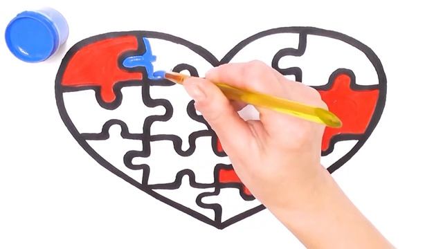 Как нарисовать пазл в виде сердца. Несложные уроки рисования. Валентинка своими руками смотреть онлайн
