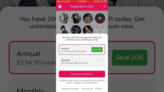 Chai app - how to subscribe to premium and get more than 100 messages смотреть онлайн