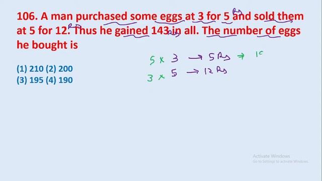 106. A man purchased some eggs at 3 for 5 and sold them at 5 for 12. Thus he gained 143 || edu214 смотреть онлайн