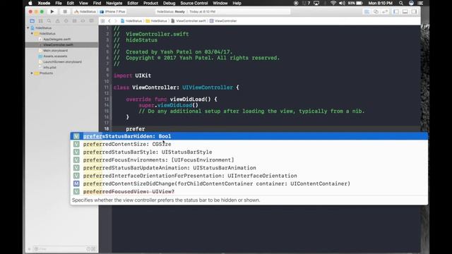 How to hide status bar(Swift 3 + Xcode 8.2.1) смотреть онлайн