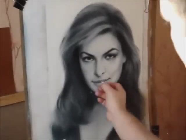 Speed drawing portrait Eva Mendes in technique dry brush. Portrait painting by Yakov Dedyk смотреть онлайн