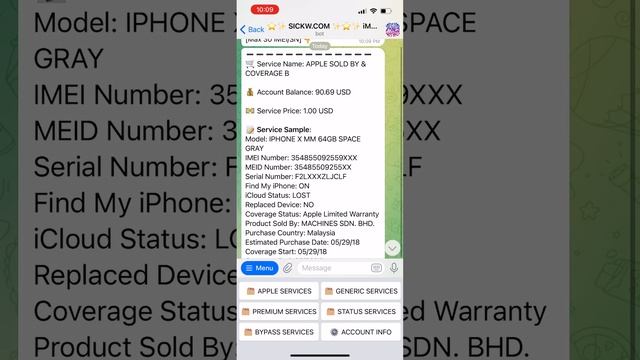 SICKW.com iMEi Check - Pair Telegram Bot on iPhone смотреть онлайн