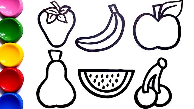 Drawing fruits: apple, pear, banana, cherry and coloring смотреть онлайн