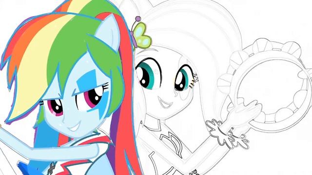 Раскрашиваем Радуга и Флаттершай из Мультфильма Мой Маленький Пони MLP Волшебная Раскраска смотреть онлайн